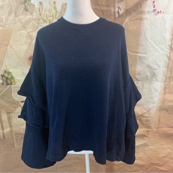 AG Goldschmied Chambray Cutout Ruffle Sweatshirt - Picture 2 of 11